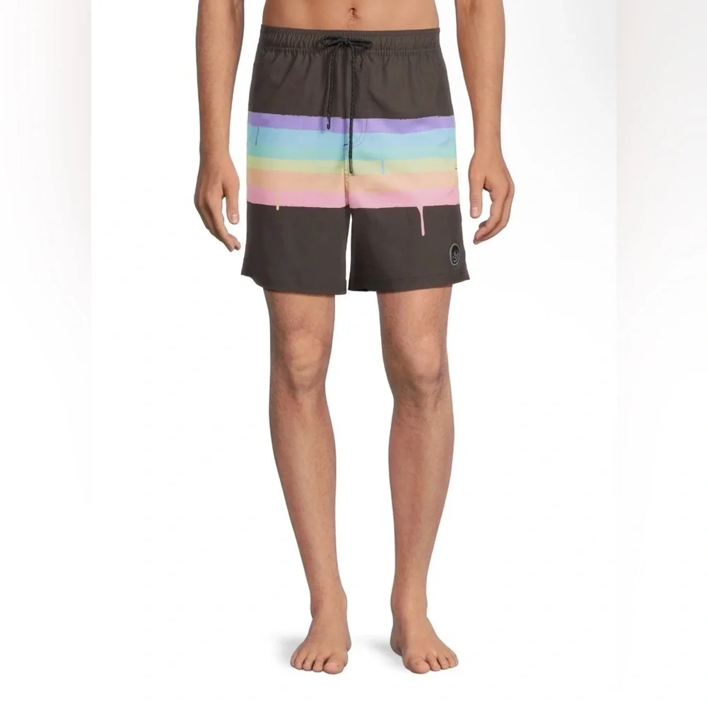 Mens Neff Rainbow Paint Brush Stroke Swim Trunks Size L